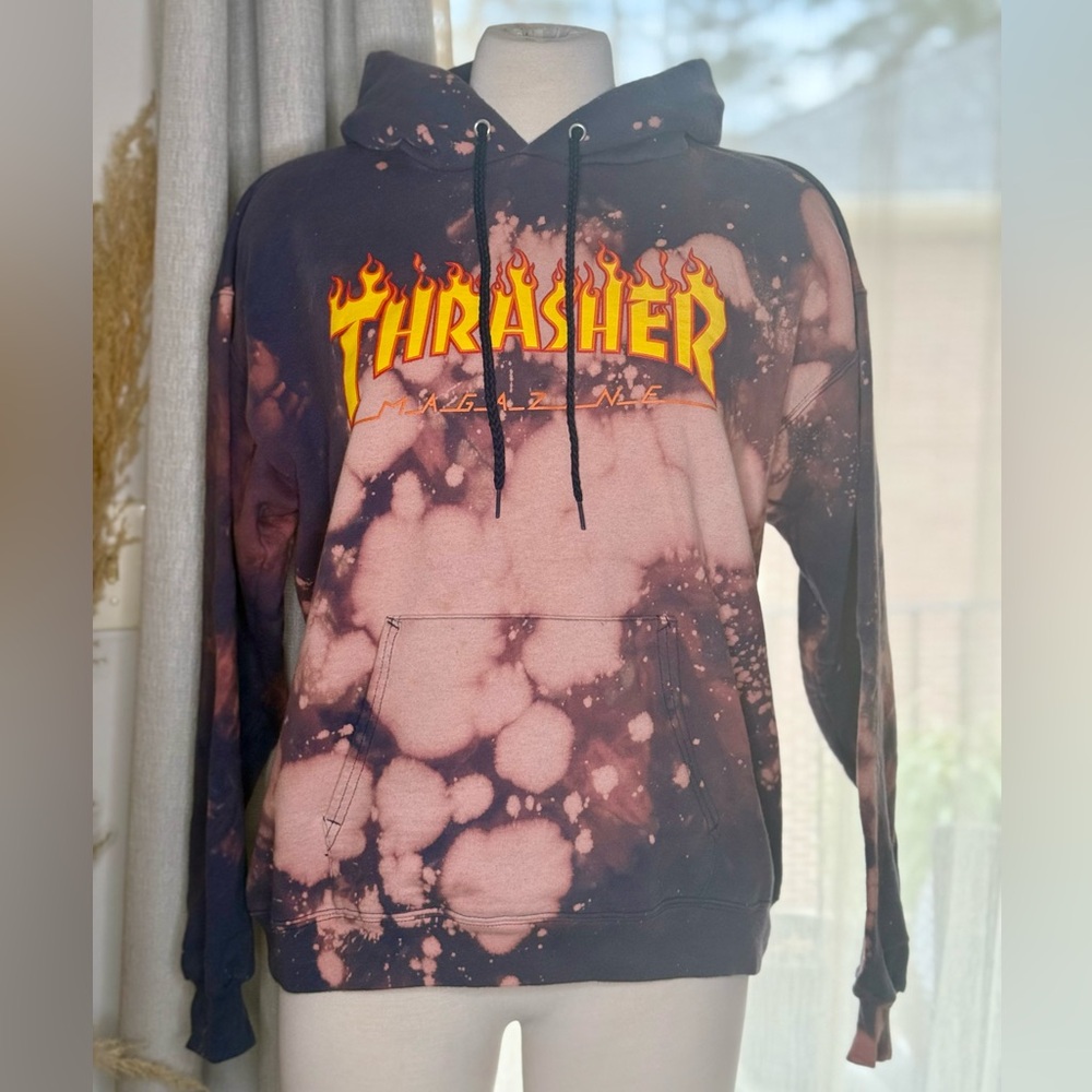Thrasher Black and Pink Hoodie with Iconic Logo